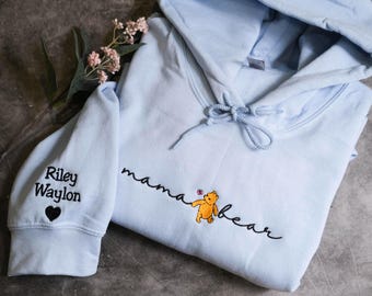 Sudadera personalizada de mamá osa, sudadera con el nombre de mamá en la manga, sudadera personalizada para mamá, abuela, gigi, camiseta del Día de la Madre