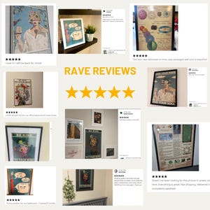 a bunch of framed pictures on a wall