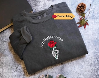 Sweat-shirt Run Little Mouse, Art squelette Rose, chemise amateur de livres brodés Romance sombre