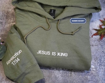 Custom Christian Shirts, Custom Embroidered Christian Sweatshirts, Embroidered Jesus Is King Hoodie, Christian Shirts, Christian Gifts