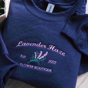 Lavender Embroidered Sweatshirt, Floral shop Lavender Embroidered Crewneck, Gift for Fan girl, Flower lavender embroidery, subtle merch