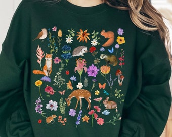 Cottagecore Sweatshirt, Cottagecore Animals, Forestcore, Goblincore, Botanical Aesthetic, Nature lover shirt, Fairycore, Magic, Fairygrunge