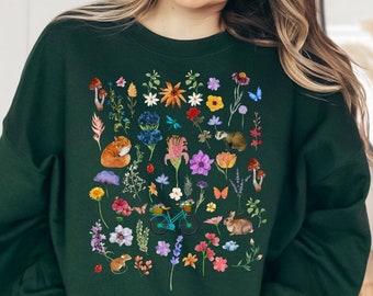 Cottagecore Sweatshirt, Cottagecore Animals, Fairycore, Goblincore, Botanical Aesthetic, Nature lover shirt, Gardener Pullover, Magical
