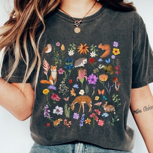 Camiseta Cottagecore, Flores silvestres, Animales Cottagecore, Camiseta Goblincore Cottagecore, Forestcore, Fairygrunge, Estética botánica, Fairycore