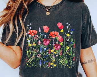 Vintage wilde bloemen, Cottagecore, Goblincore-shirt, boho-shirt met wilde bloemen, botanisch esthetiek, bosbouw, tuinliefhebber, groene heks