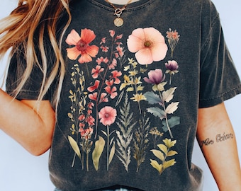 Vintage wilde bloemen, Cottagecore, Goblincore shirt, Boho wilde bloemen shirt, botanische esthetiek, Forestcore, tuinliefhebber, groene heks