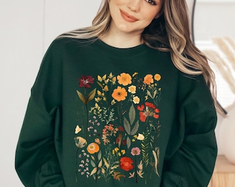 Vintage Wildflowers, Cottagecore, Goblincore sweatshirt, Boho wildflowers shirt, Botanical Aesthetic,  Forestcore, Garden Lover, Green Witch