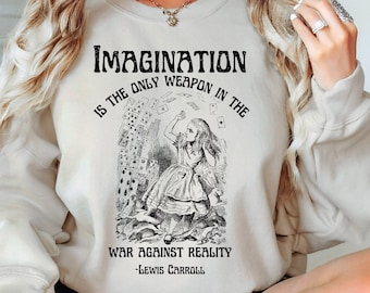 We're All Mad Here Alice In Wonderland Bookish Sweatshirt Lewis Carroll Dark Academia Hoodie Dark Cottagecore Mad Hatter Reading Sweatshirt