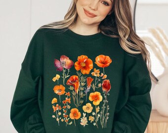 Vintage Wildflowers Cottagecore, Goblincore sweatshirt, Boho wildflowers shirt, Botanical Aesthetic,  Forestcore, Garden Lover, Green witch