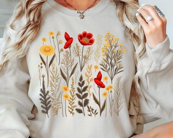 Vintage Wildflowers Cottagecore, Goblincore sweatshirt, Boho wildflowers shirt, Botanical Aesthetic,  Forestcore, Garden Lover, Green witch