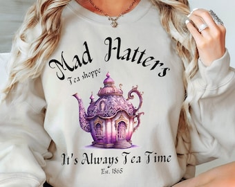 We're All Mad Here Alice In Wonderland Bookish Sweatshirt Lewis Carroll Dark Academia Hoodie Dark Cottagecore Mad Hatter Reading Sweatshirt