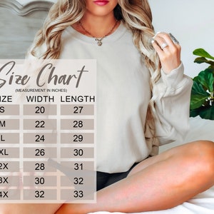 May include: Size chart for a sweatshirt, showing measurements in inches for width and length, for sizes S through 4X.
