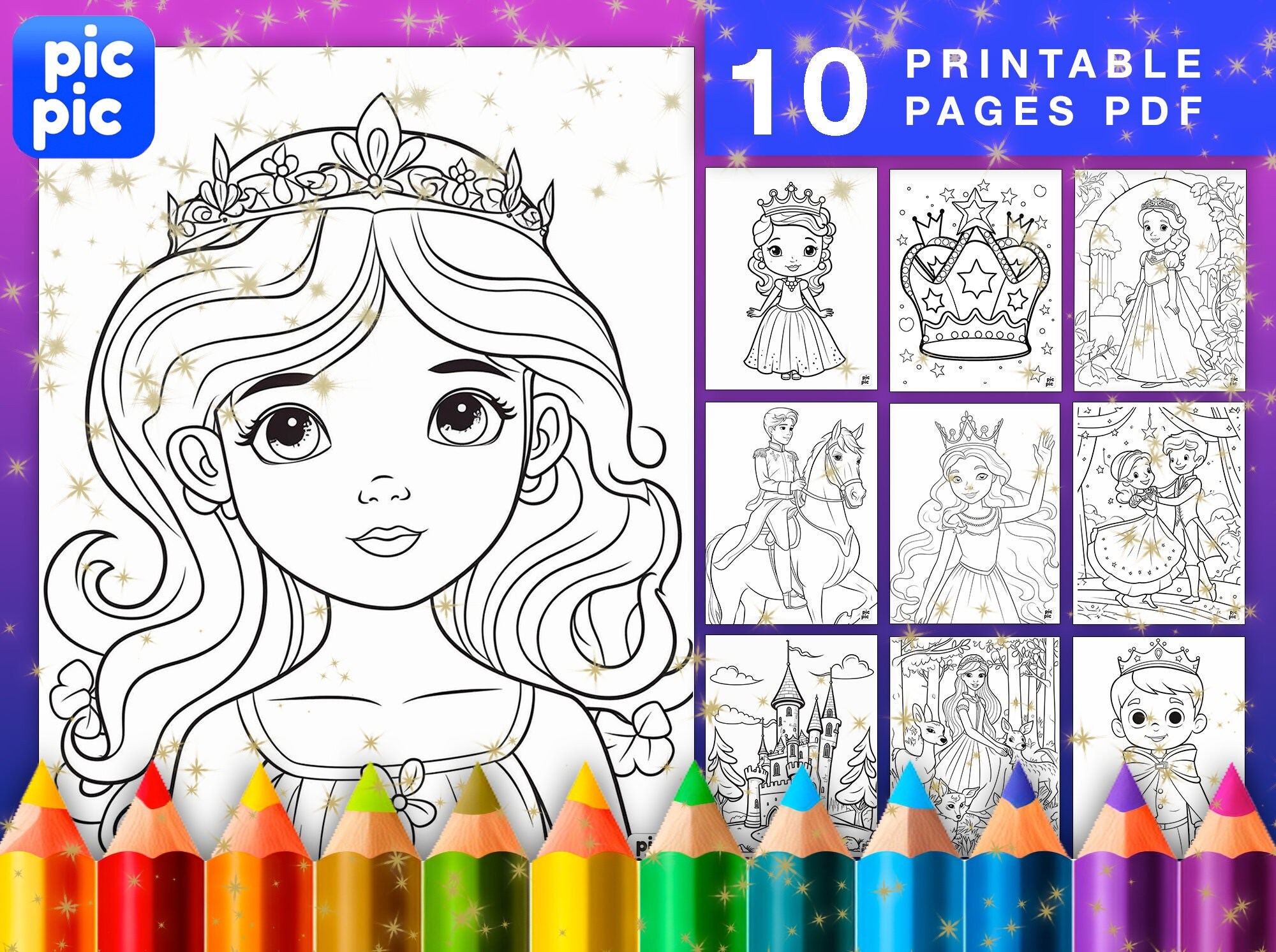 Printable Princess Coloring Pages for Kids, Digital Pdf Download ...