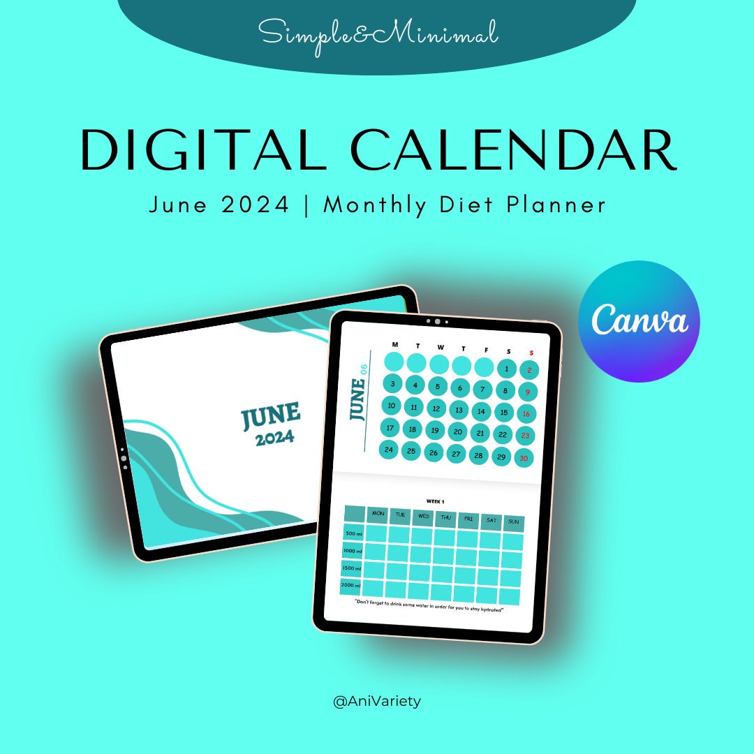 MONTHLY DIET PLANNER 2024 june 2024 Turquoise Etsy