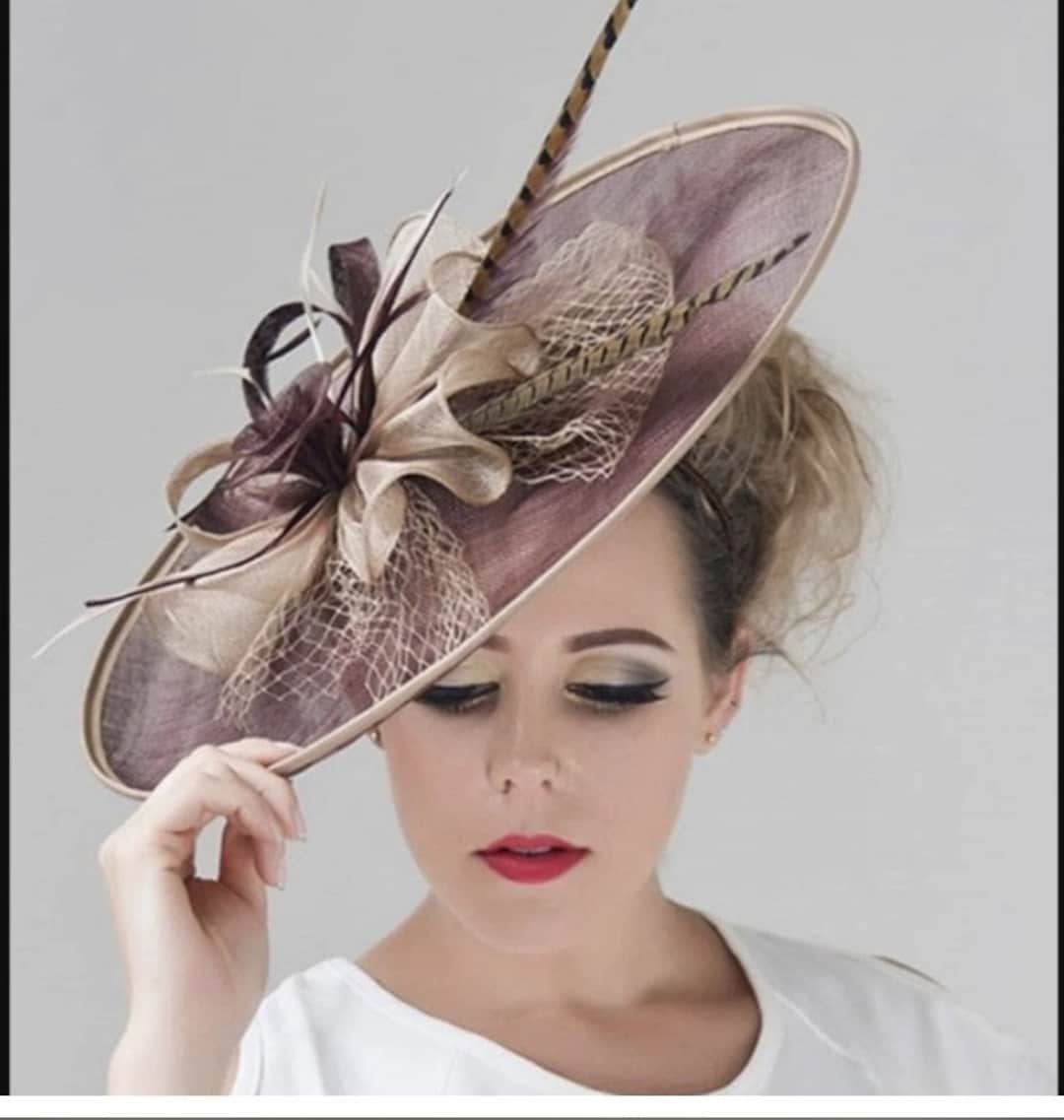 Fascinator Hats for Women/ Wide Brim Hat/ Hair Accessory/ Brown/gold