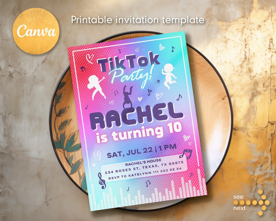 Tiktok Birthday Invitation Tik Tok Invite Printable Editable - Etsy