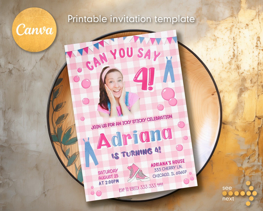 Printable Ms Rachel Birthday Invitation, editable first words invite