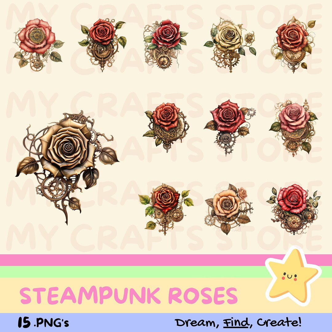Steampunk Roses Clipart Clipart Clipart Download INSTANT - Etsy