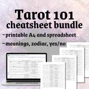 Easy Tarot Cheat Sheet Bundle - learn tarot guide, tarot for beginners, printable and spreadsheet formats