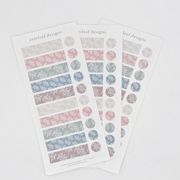 Botanical Washi Tape and Dot Sticker Sheet | For Journaling, Planners, Stationery, and Crafts