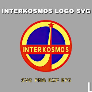 Pode incluir: Um logotipo vermelho, amarelo e azul com o texto "INTERKOSMOS" em um círculo branco. O logotipo está em um fundo cinza com o texto "INTERKOSMOS LOGO SVG" acima do logotipo e "SVG PNG DXF EPS" abaixo do logotipo.