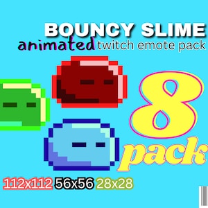 8 Bouncing Slimes Animated Emote Pack in Retro 8-Bit Pixel Art | Twitch Emotes Animated | Pixel Slimes