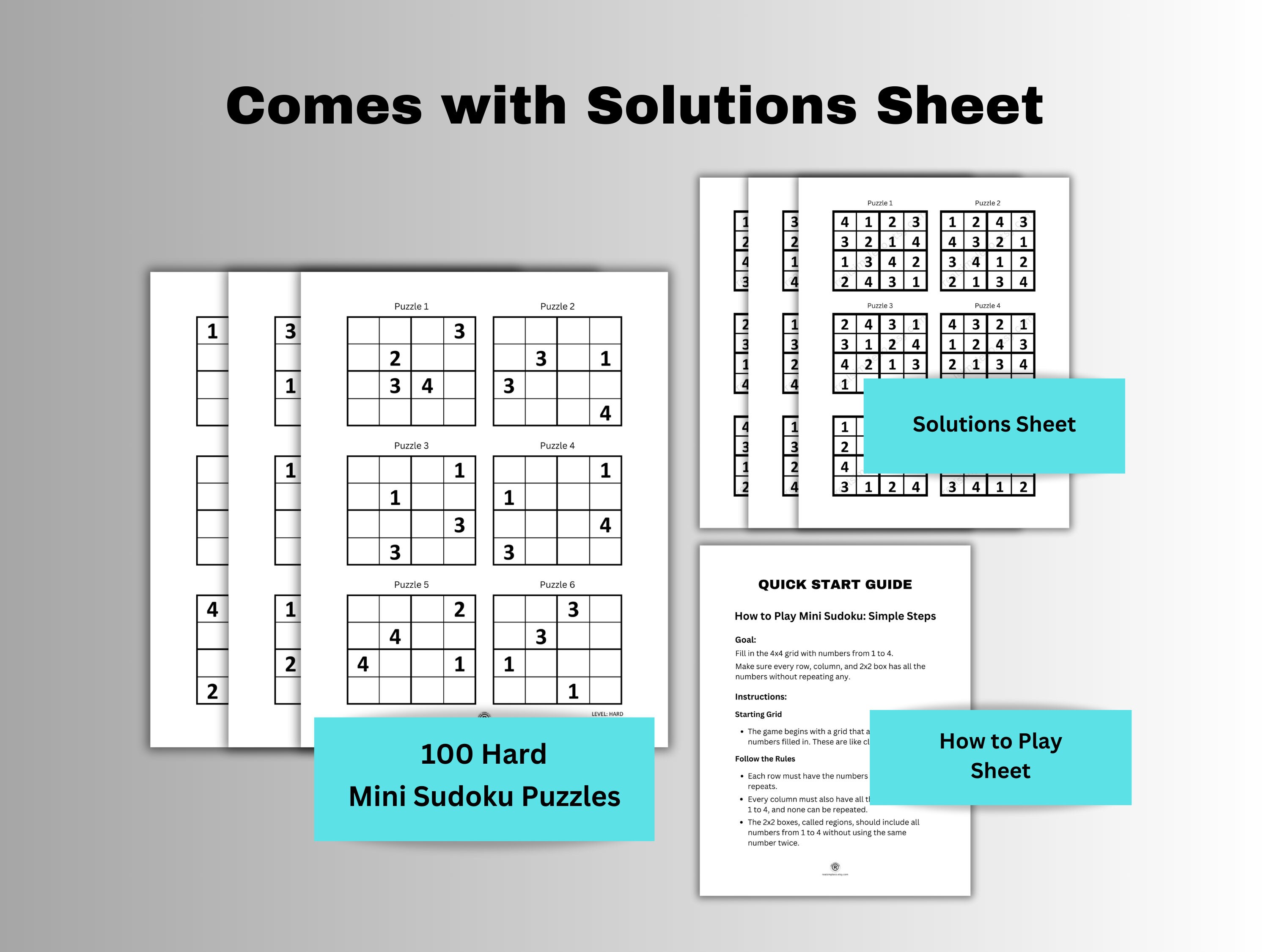 Mini Sudoku Puzzles V1 Printable | 100 Puzzles PDF Hard 4X4 Classic ...
