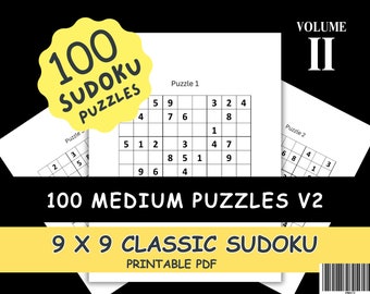 100 Medium Sudoku Puzzles V2: Classic 9x9 Grid (Printable PDF)