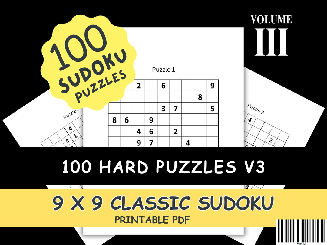 100 schwere Sudoku Rätsel: Klassisches 9x9 Gitter, Band 3 (PDF druckbar) -  Etsy.de