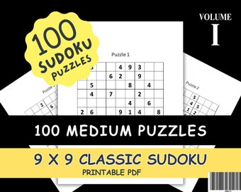 100 Medium Sudoku Puzzles: 9x9 Grid, Volume 1 (PDF Printable)