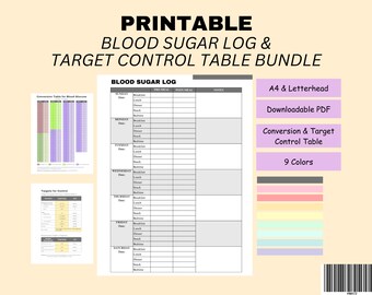 Blood Sugar Log Printable | Glucose Conversion, Target Control (PDF)