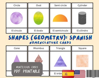 Shapes Flash Cards: Spanish & English Montessori Cards (Printable PDF)