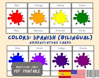 Spanish English Colors Flash Cards: Bilingual Montessori Nomenclature (Printable PDF)