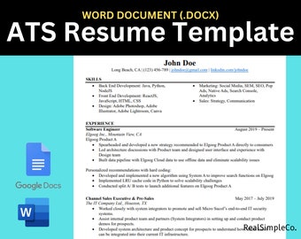 ATS Resume Template: Software Engineer CV Format (DOCX)
