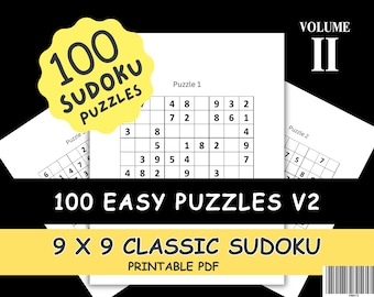 Easy Sudoku Puzzles: 100 Printable 9x9 Grids (Volume 2) (PDF)