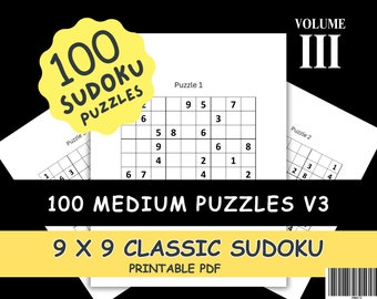 100 Medium Sudoku Puzzles: Classic 9x9 Grid (PDF Printable)
