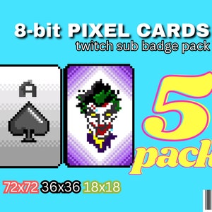 5 naipes en Pixel Art retro de 8 bits / Insignias de sub de Twitch / Insignia de nivel para suscriptores y donantes