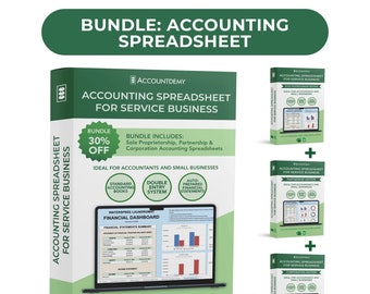 ACCOUNTING SPREADSHEET BUNDLE For Service Business Small Business Double Entry Bookkeeping Template Microsoft Excel Google Sheets