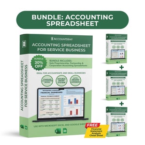 ACCOUNTING SPREADSHEET BUNDLE For Service Business Small Business Double Entry Bookkeeping Template Microsoft Excel Google Sheets