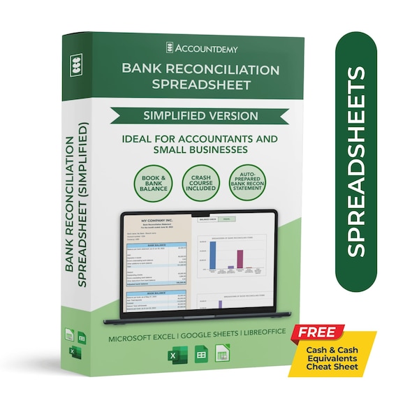 SIMPLE BANK RECONCILIATION Accounting Spreadsheet For Small Business Microsoft Excel Google Sheets LibreOffice Bookkeeping Template