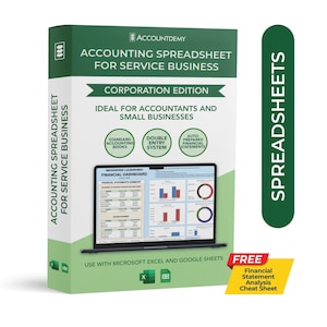 Accounting Spreadsheet For CORPORATIONS Service Business Small Business Double Entry Bookkeeping Template Google Sheets MS Excel