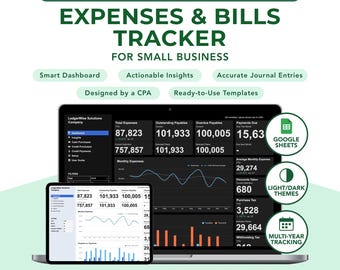 Small Business Expenses and Bills Tracker: Google Sheets Bookkeeping Template (Instant Download)