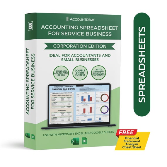 Accounting Spreadsheet For CORPORATIONS Service Business Small Business Double Entry Bookkeeping Template Google Sheets MS Excel