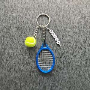 Keychain &quot;Tennis&quot; - BLUE - individually personalizable - bag charm - lucky charm