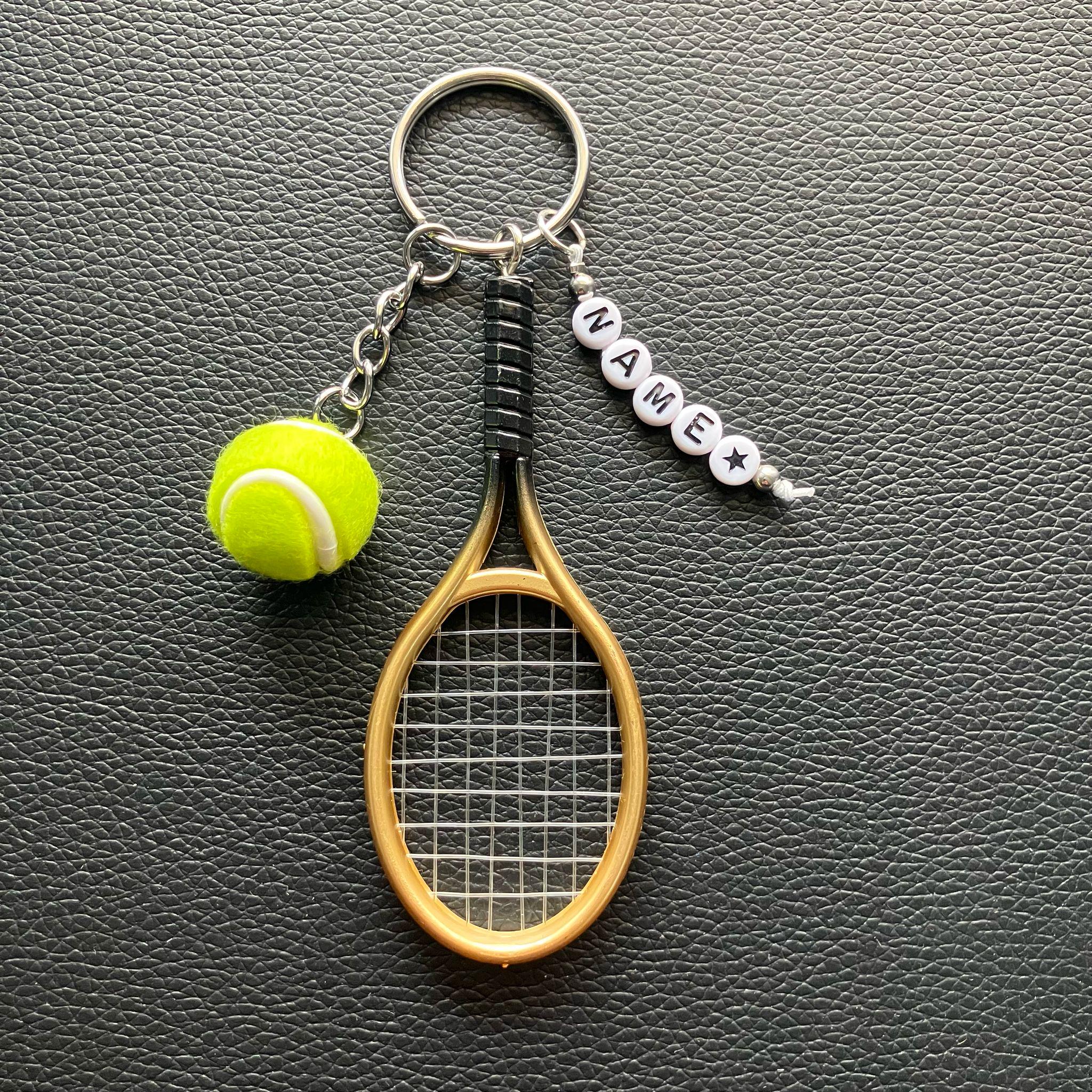Tennis Schlüsselanhänger Tennisschläger Tennisball Sport 3D Blau Silberfarben eB