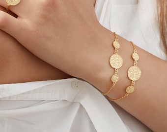 Armenian Jewelry: Gold-Plated Silver Levon II Coin Bracelet - Handmade Coin Bracelet, Perfect Mother's Day Gift for Her