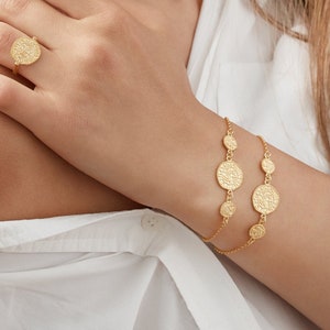 Armenian Jewelry: Gold-Plated Silver Levon II Coin Bracelet Handmade Coin Bracelet, Perfect Mother's Day Gift for Her image 1