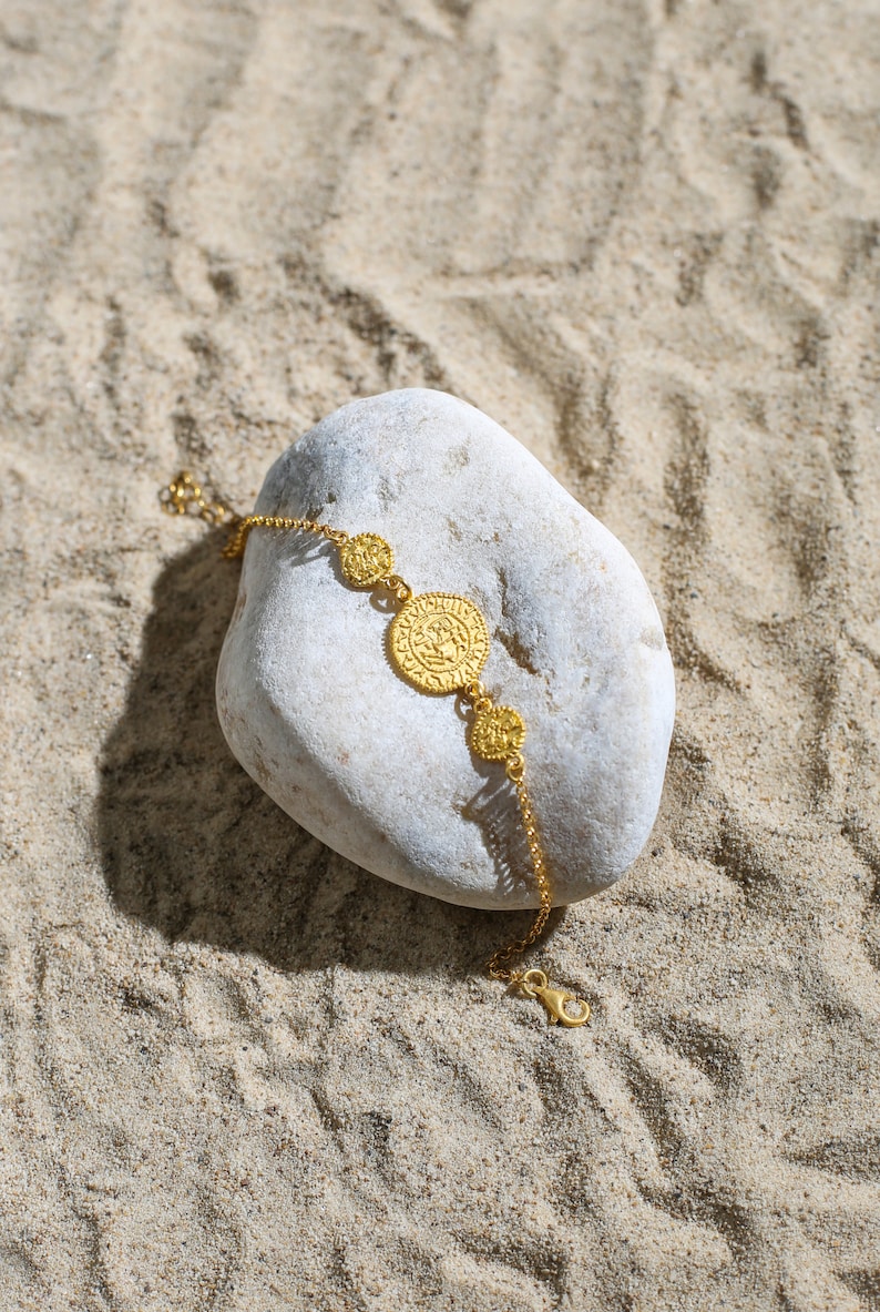 Armenian Jewelry: Gold-Plated Silver Levon II Coin Bracelet Handmade Coin Bracelet, Perfect Mother's Day Gift for Her image 2