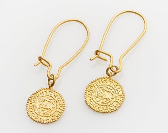 Armenian jewelry, Levon II Coin Earrings, Handmade jewelry, Gold plated silver, Silver dangle earrings, Mothers day gift, Gift for her,