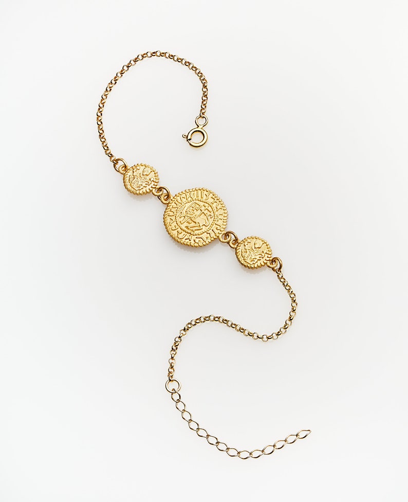 Armenian Jewelry: Gold-Plated Silver Levon II Coin Bracelet Handmade Coin Bracelet, Perfect Mother's Day Gift for Her image 3